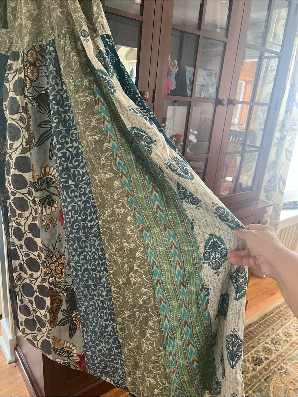 100% Cotton Blue Sky Artistic Maxi Dress with Earthy Tones - Boutique Piece - Picture 14 of 14